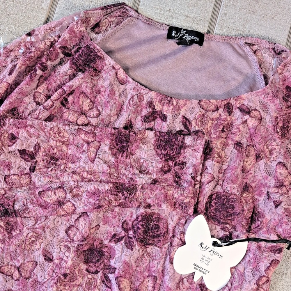 Self Esteem Shirt Women's Size Medium Pink Floral Long Sleeve Dress Top - New